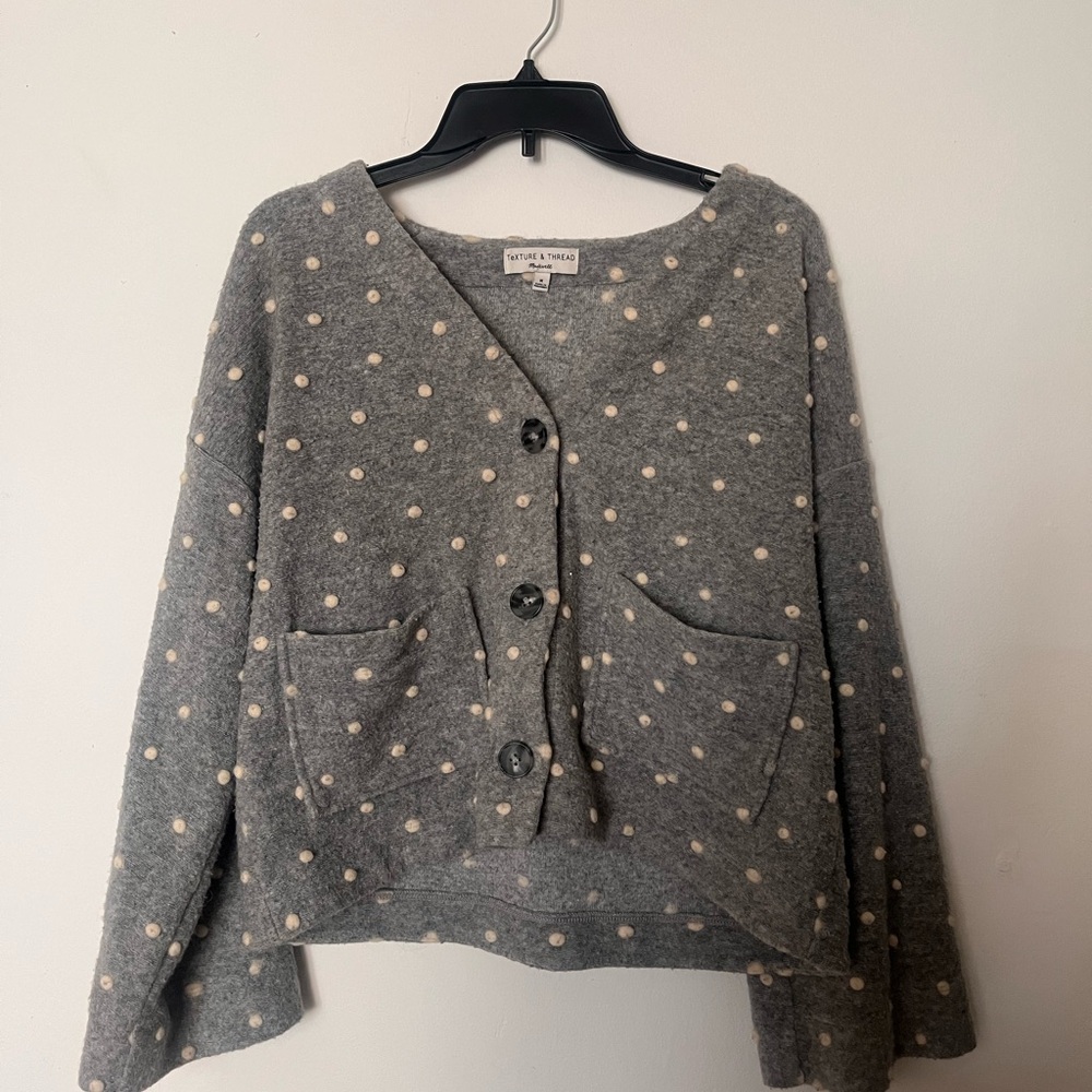 Madewell Texture & Thread Grey Polka Dot Sweater Cardigan
